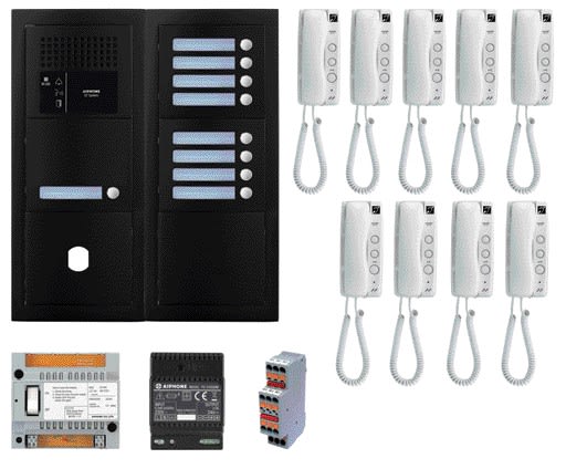 Aiphone - Pack audio 9 BP, programmé, encastré, alim. & 9 x GT1D, finition noire satin