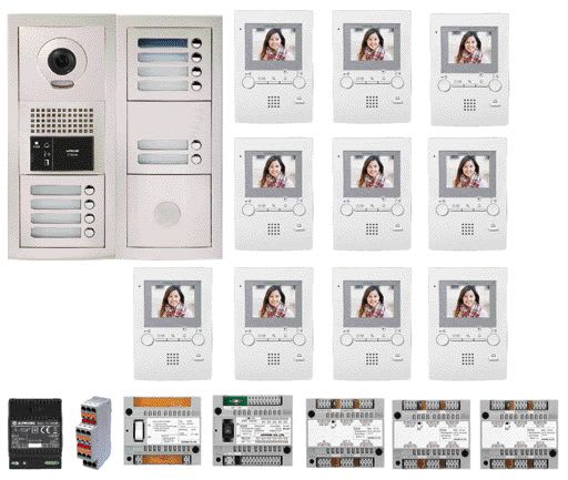 Aiphone - Pack vidéo 10 bp encastré, module vigik, centrales, 3 gt4z, 10 gt1m3l & alim.