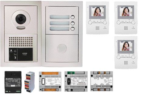 Aiphone - Pack vidéo 3 bp encastré, module vigik, centrales, 1 gt4z, 3 gt1m3l & alim.