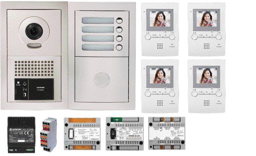 Aiphone - Pack vidéo 4 bp encastré, module vigik, centrales, 1 gt4z, 4 gt1m3l & alim.
