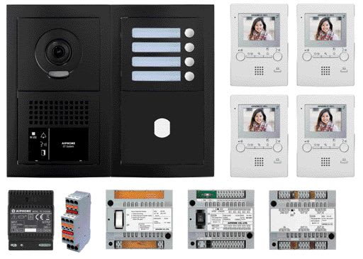 Aiphone - Pack GT vidéo 4 BP programmé avec platine façade noire satin