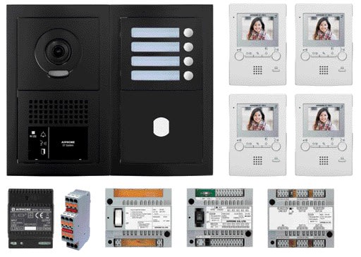 Aiphone - Pack vidéo programmé 4 BP, platine noire satin, 4 x GT1M3L - Délai 3 semaines