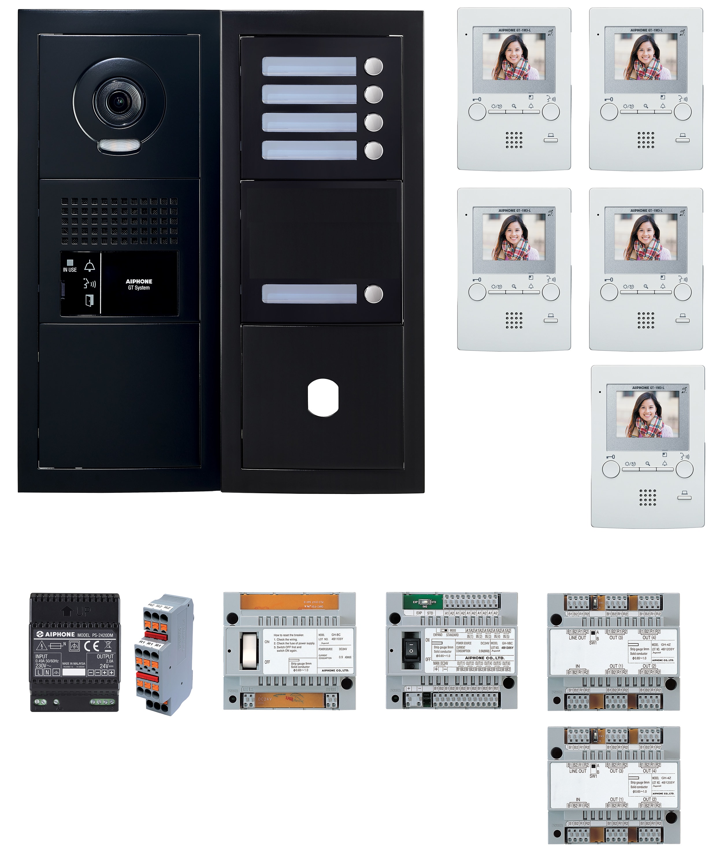 Aiphone - Pack GT video 5 BP programme avec platine facade noire satin