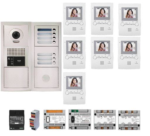 Aiphone - Pack vidéo 7 bp encastré, module vigik, centrales, 2 gt4z, 7 gt1m3l & alim.