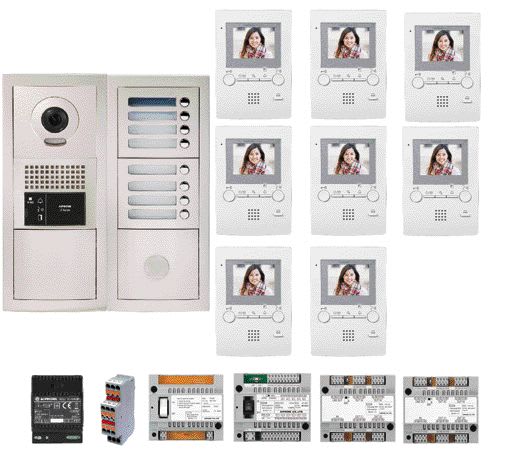 Aiphone - Pack vidéo 8 bp encastré, module vigik, centrales, 2 gt4z, 8 gt1m3l & alim.