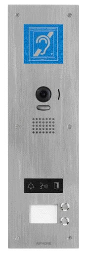 Aiphone - Platine vidéo inox encastrée, 2 BP, pictos, synthèse vocale & boucle magnétique