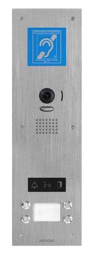 Aiphone - Platine vidéo inox encastrée, 4 BP, pictos, synthèse vocale & boucle magnétique