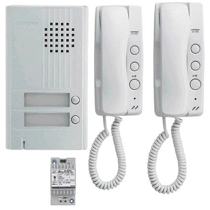Aiphone - Kit audio platine alu saillie 2 boutons, 2 combinés et 1 transformateur
