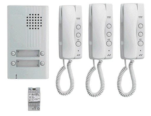 Aiphone - Kit audio 4 BP, 3 combinés et 1 alim. (DA4DS+3xDA1MD+PT1211DR), 2 fils intégral