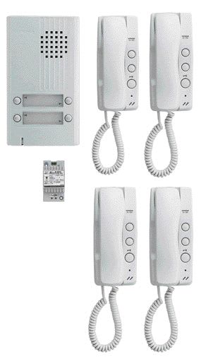 Aiphone - Kit audio platine alu saillie 4 boutons, 4 combinés et 1 transformateur