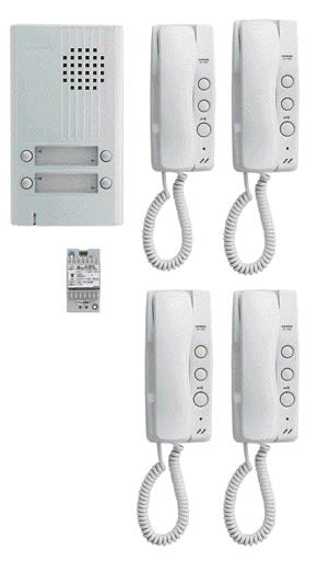 Aiphone - Kit audio 4 BP, 4 combinés et 1 alim. (DA4DS+4xDA1MD+PT1211DR), 2 fils intégral