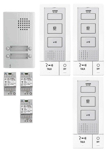 Aiphone - Kit audio 4 BP, 3 postes m. libres et 3 alim. (DA4DS+3xDB1MD+3xPT1211DR), 2 fils