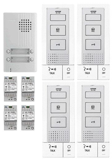 Aiphone - Kit audio platine alu saillie 4 4bp, 4 postes maîtres mains-libres, 4 transfo