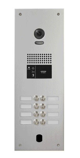 Aiphone - Platine monobloc vidéo 8 BP, alu 4 mm, enc. 2 rangées, électronique incluse