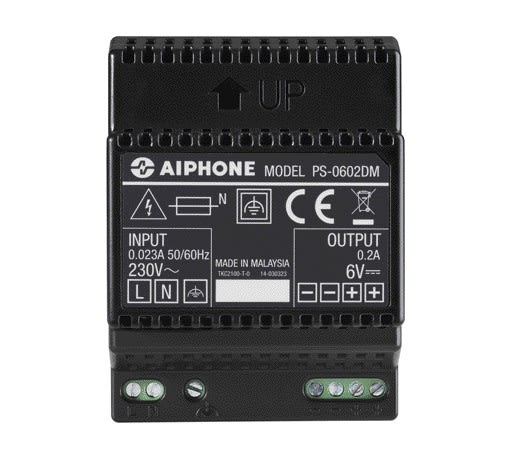Aiphone - Alimentation mod. 230 Vac / 6 Vcc-0,2A, fixation rail DIN 4 mod. pour LEM ou LEF