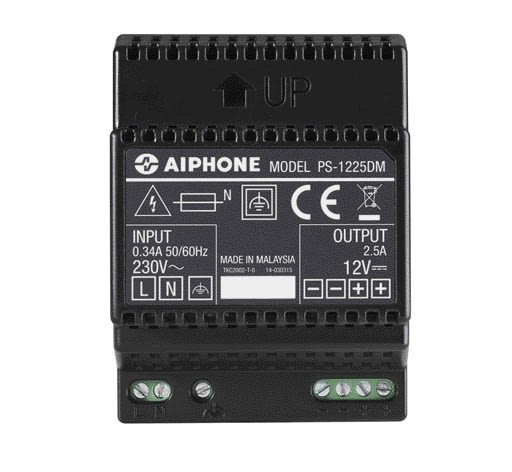 Aiphone - Alimentation modulaire 230 Vac / 12 Vcc - 2,5 A, fixation rail DIN 4 modules