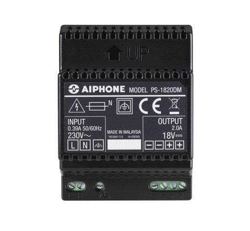 Aiphone - Alimentation modulaire 230 Vac / 18 Vcc - 2 A, fixation rail DIN 4 modules