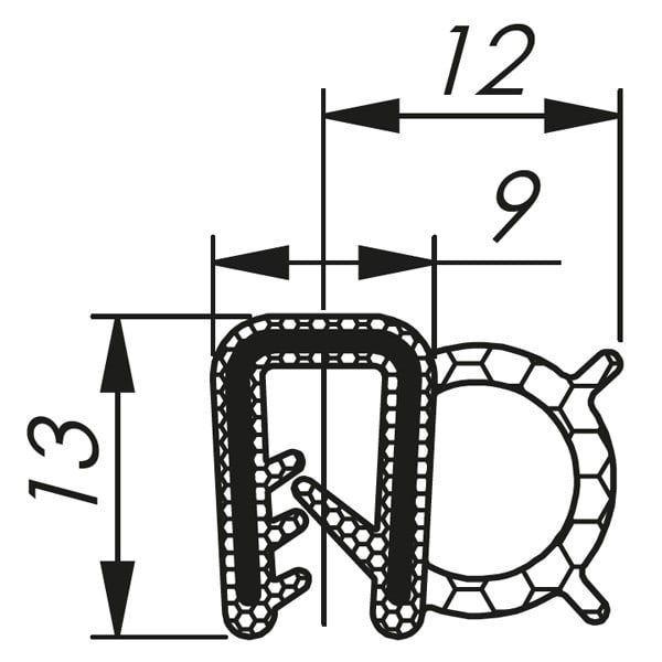 Morek - Profil d´étanchéité dessus 2,0 RAL 9005 bobine, noir 100m