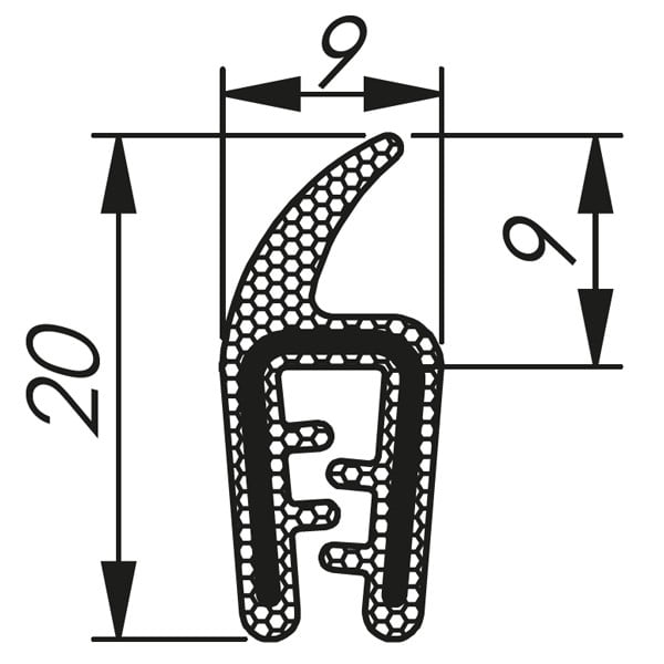 Morek - Profil d´étanchéité côté 1,0-2,0 RAL 9005 bobine, noir 100m