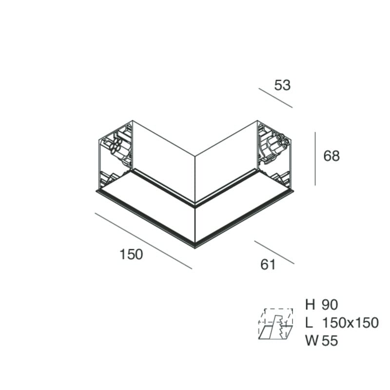 Novalux - HERO C : PROFIL EN L ENCASTRE, ANGLE DROIT, PROFIL VIDE CÂBLÉ, 150 NOIR