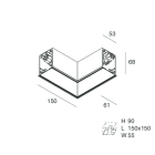 Novalux - HERO C : PROFIL EN L ENCASTRE, ANGLE DROIT, PROFIL VIDE CÂBLÉ, 150 NOIR