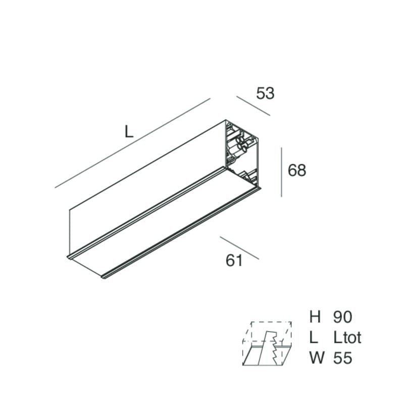 Novalux - HERO C : PROFIL LINEAIRE ENCASTRE AVEC CADRE, PROFIL VIDE CÂBLÉ, 1400 NOIR
