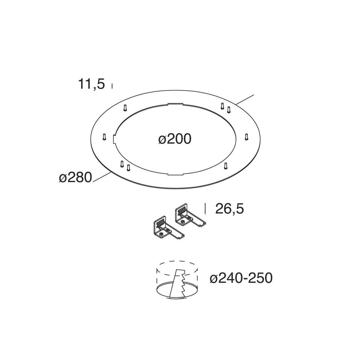 Novalux - SLIM ROND : ADAPTATEUR POUR DIAMÈTRE D'ENCASTREMENT 240MM / 250MM