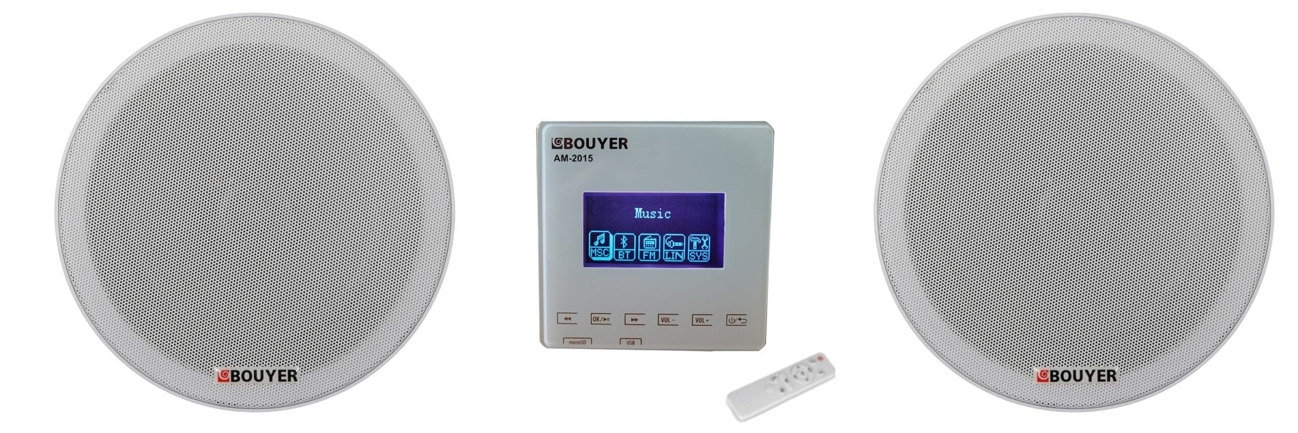 Bouyer - Pack amplificateur mélangeur mural + 2 haut-parleurs 6W