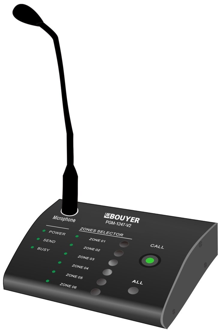 Bouyer - Pupitre microphone d'appel 6 zones pour amplificateur SA-1247-V2