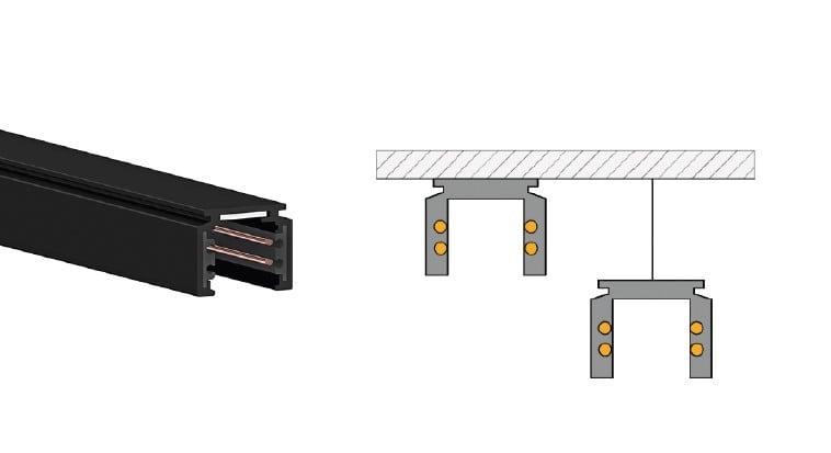 SIDELITE - BINARIO 48Vdc PLAFONE SOSPENSIONE L.3000mm NE