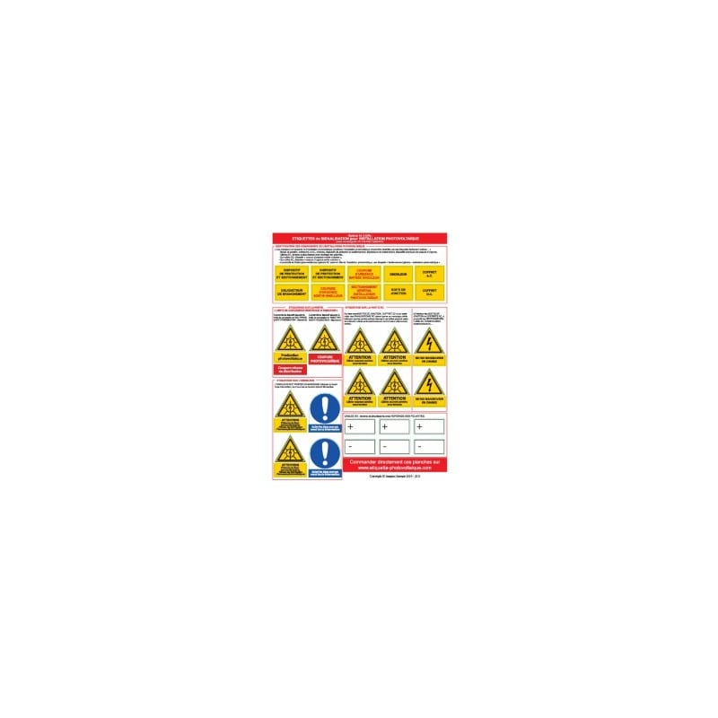 Madenr PV - Planche d'étiquettes normalisée DC UTE C15-712-3 inclus stockage batteries