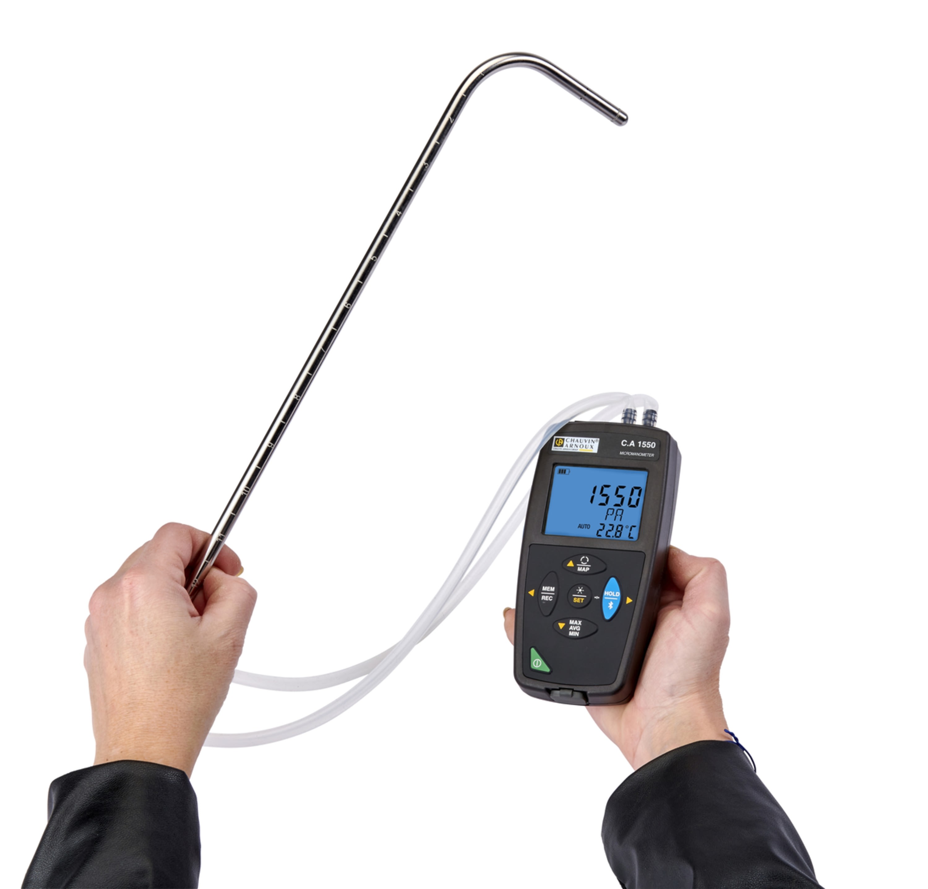 Chauvin-Arnoux - Micromanomètre CA1550 + Tube Pitot pour pression, vitesse et débit d'air.