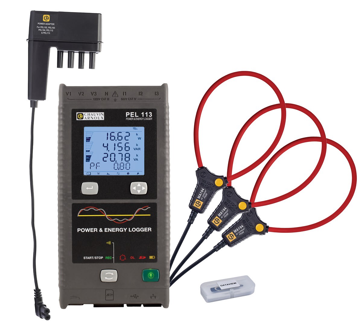 Chauvin-Arnoux - PEL113 Enregistreur de puissance et d'énergie triphasé avec MA194-350 + Dataview