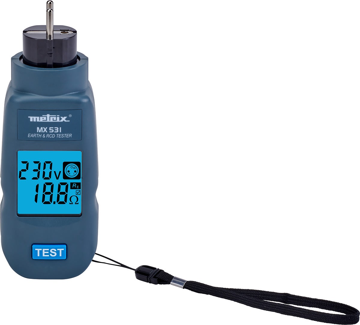 Metrix - Testeur de prise électrique 2P+T avec tête rotative-test 30 mA