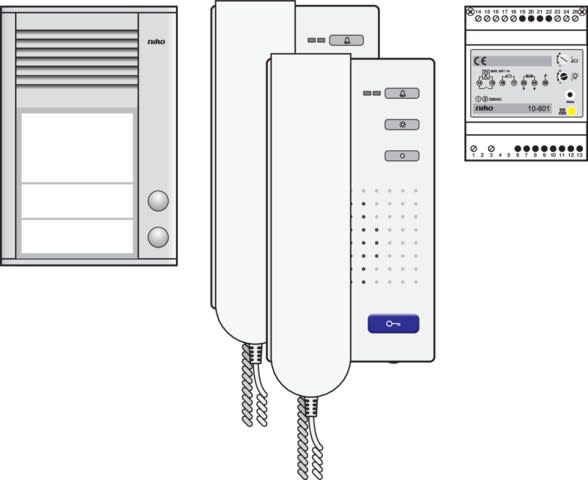 Niko - KIT AUDIO AVEC POSTE EXT., 2 BOUTONS DE SONNETTE, PRÉPROGRAMMÉ