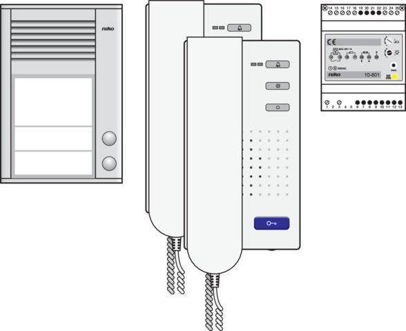 Niko - KIT AUDIO AVEC POSTE EXT., 2 BOUTONS DE SONNETTE, PRÉPROGRAMMÉ
