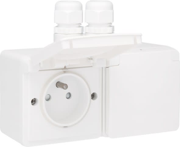 Niko - PRISE DOUBLE HORIZONTALE ÉTANCHE, AVEC BROCHE DE TERRE, VIS