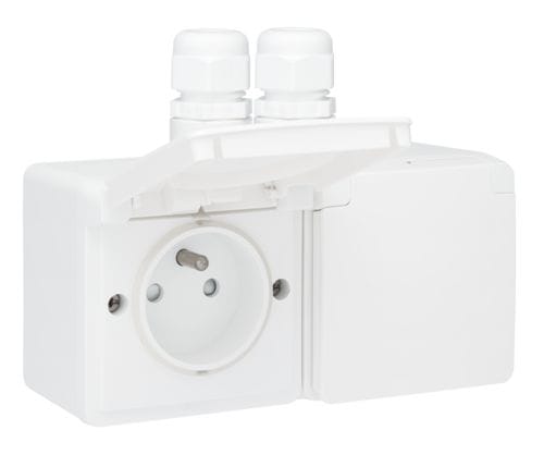 Niko - PRISE DOUBLE HORIZONTALE ÉTANCHE, AVEC BROCHE DE TERRE, VIS