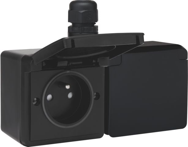 Niko - PRISE DOUBLE HORIZONTALE ÉTANCHE, AVEC BROCHE DE TERRE, VIS