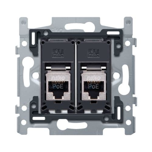 Niko - 2 CONNEXIONS RJ45 STP CAT6A, POE++, PLAT, 60X71, VIS