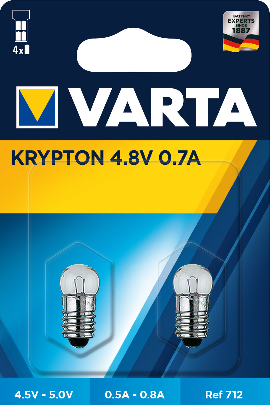 Varta - Ampoule Krypton à culot à vis - 4,8 V - 0,7 A. Blister x2