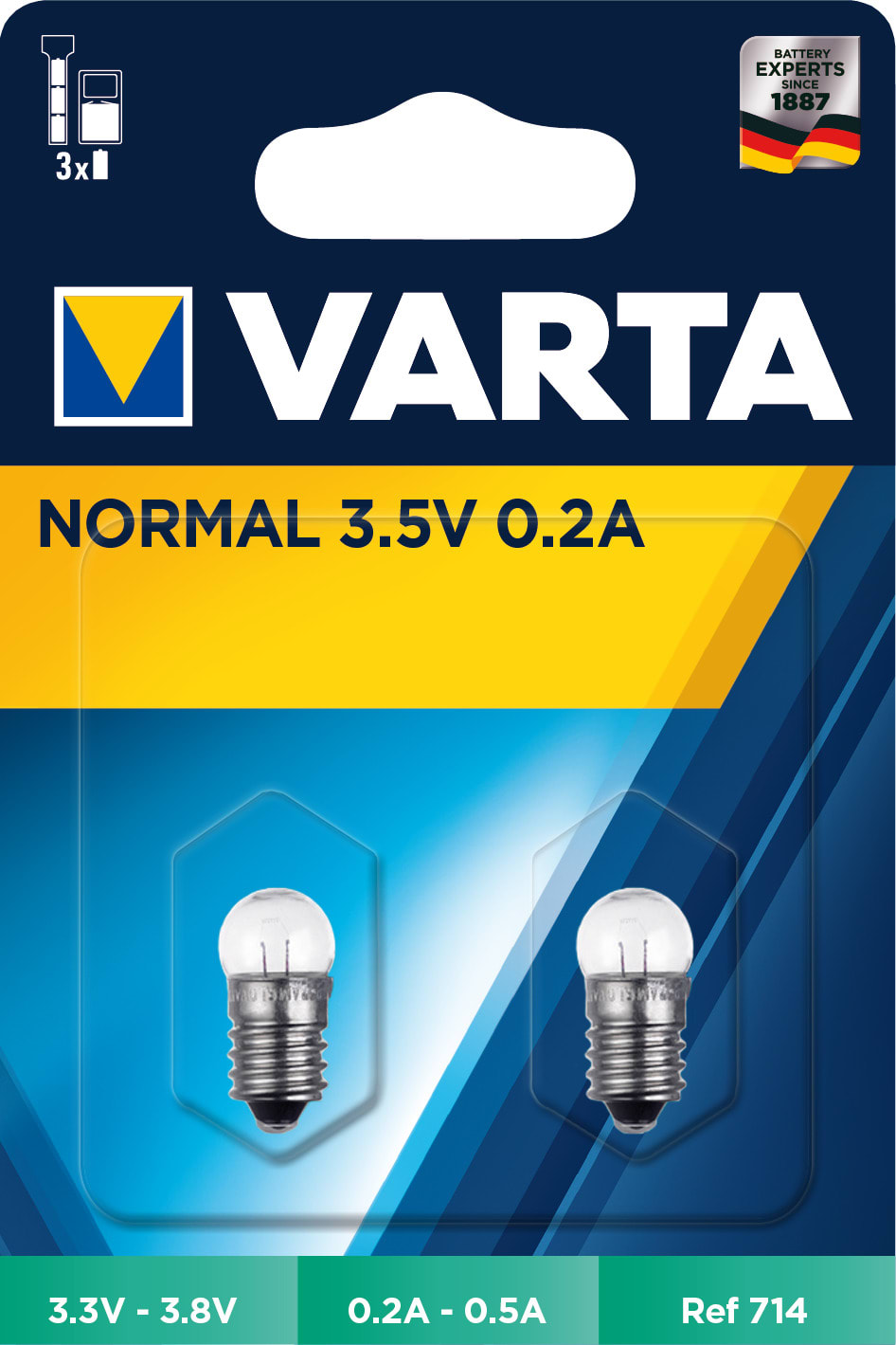 Varta - Ampoule Normale à culot à vis - 3,5 V - 0,2 A. Blister x2