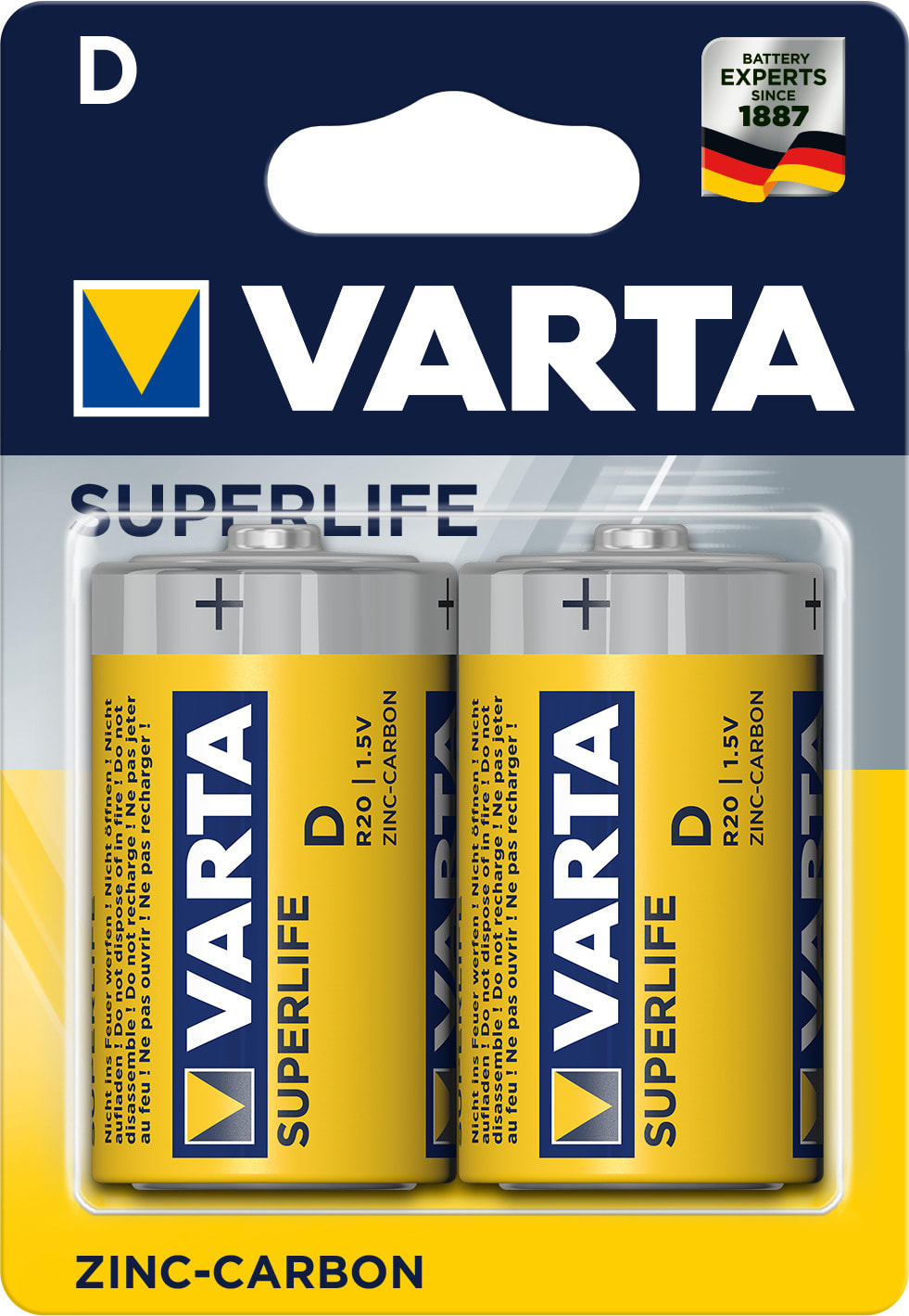 Varta - Pile saline SUPER HEAVY DUTY R20/D. Blister x2