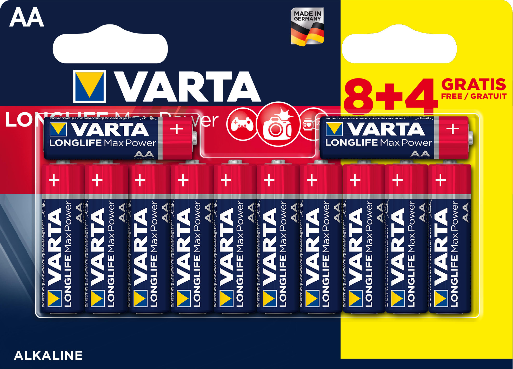 Varta - Pile Alcaline LONGLIFE MAX POWER LR6-AA. Blister 8+4 gratuites