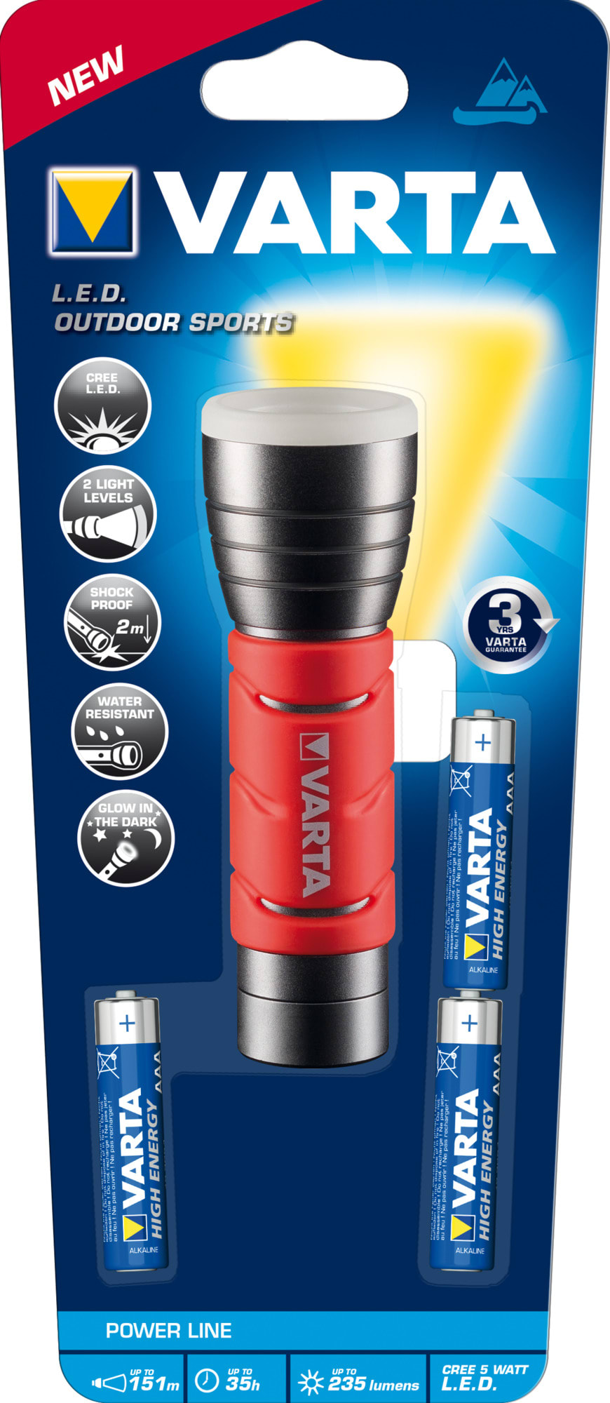 Varta - Torche OUTDOOR SPORTS F10 5W LED - 3AAA incluses