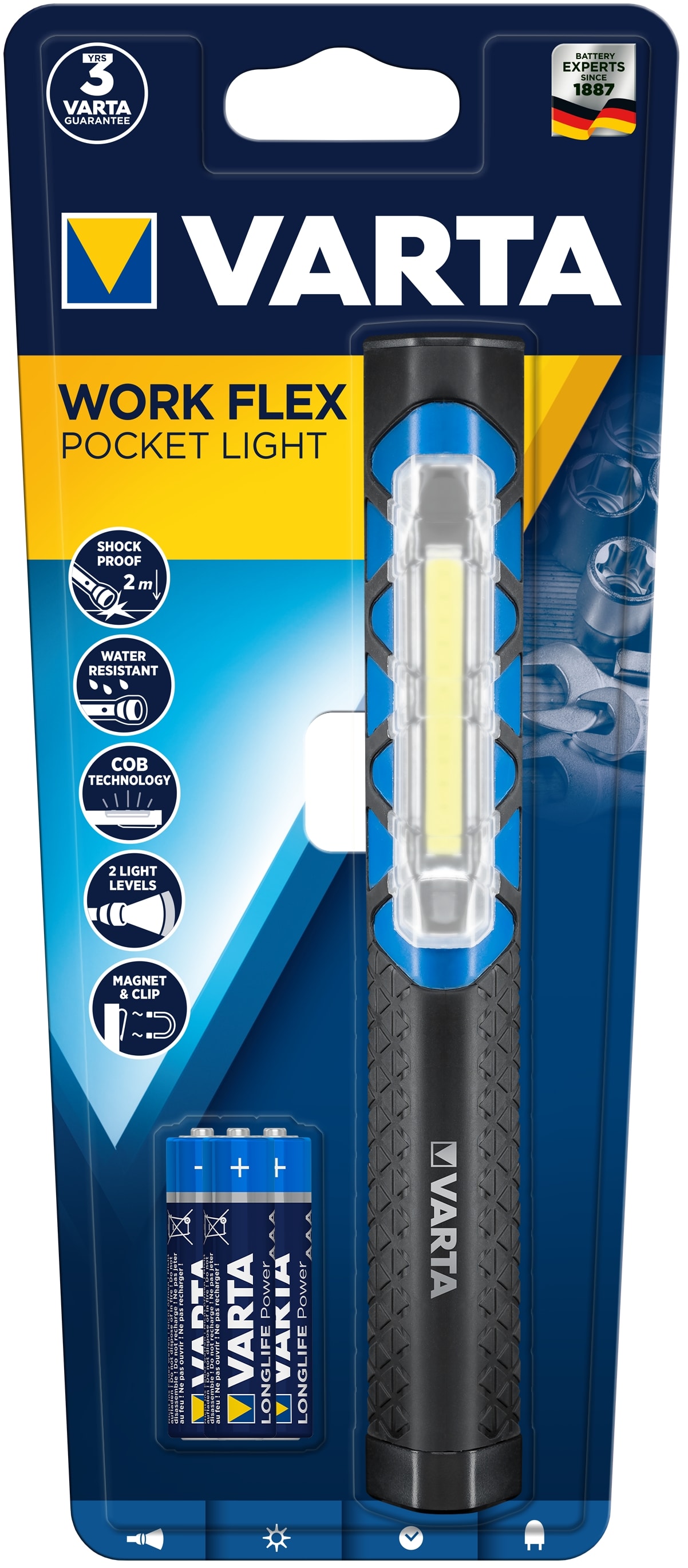 Varta - Work WORK FLEX POCHKET LIGHT - LED COB (à rayonement) - 3AAA incluses