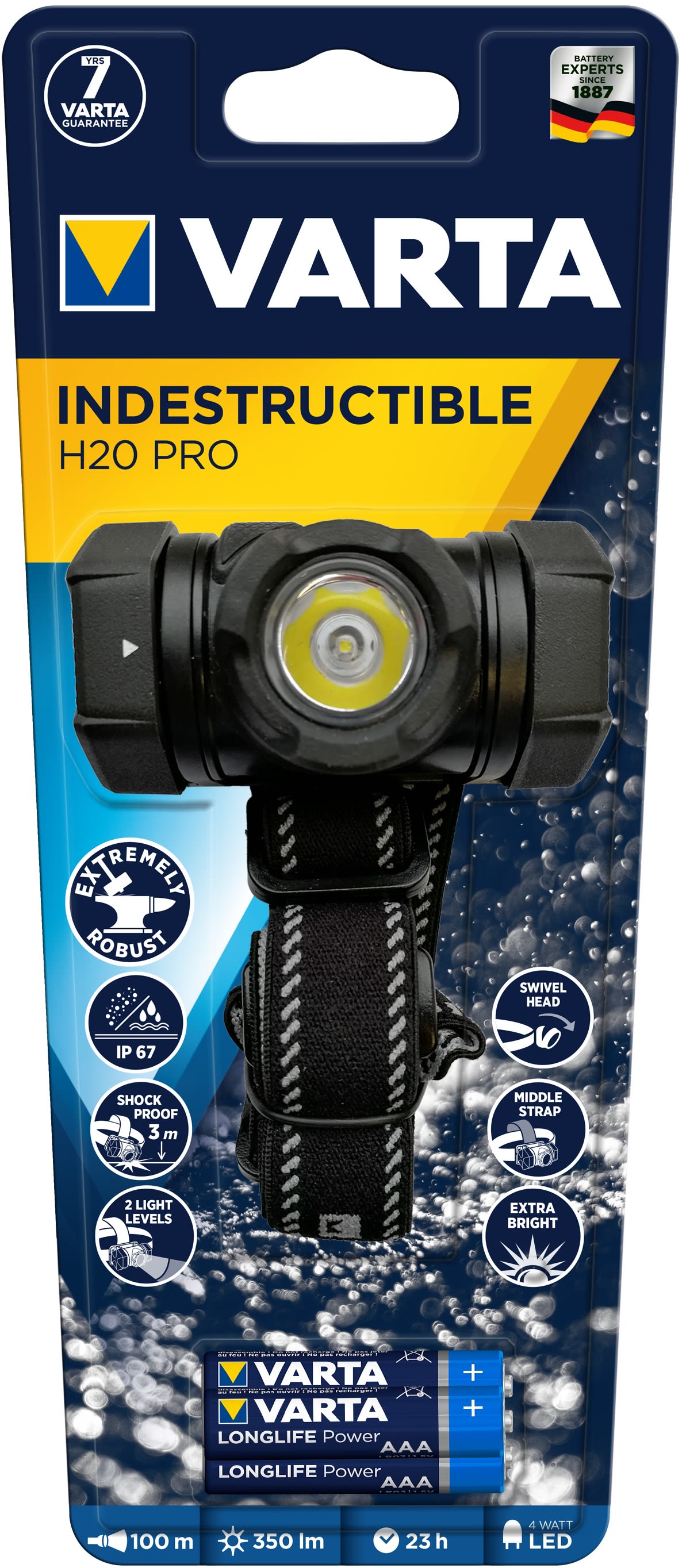 Varta - Torche Indestructible Pro H20 - 3 AAA incluses