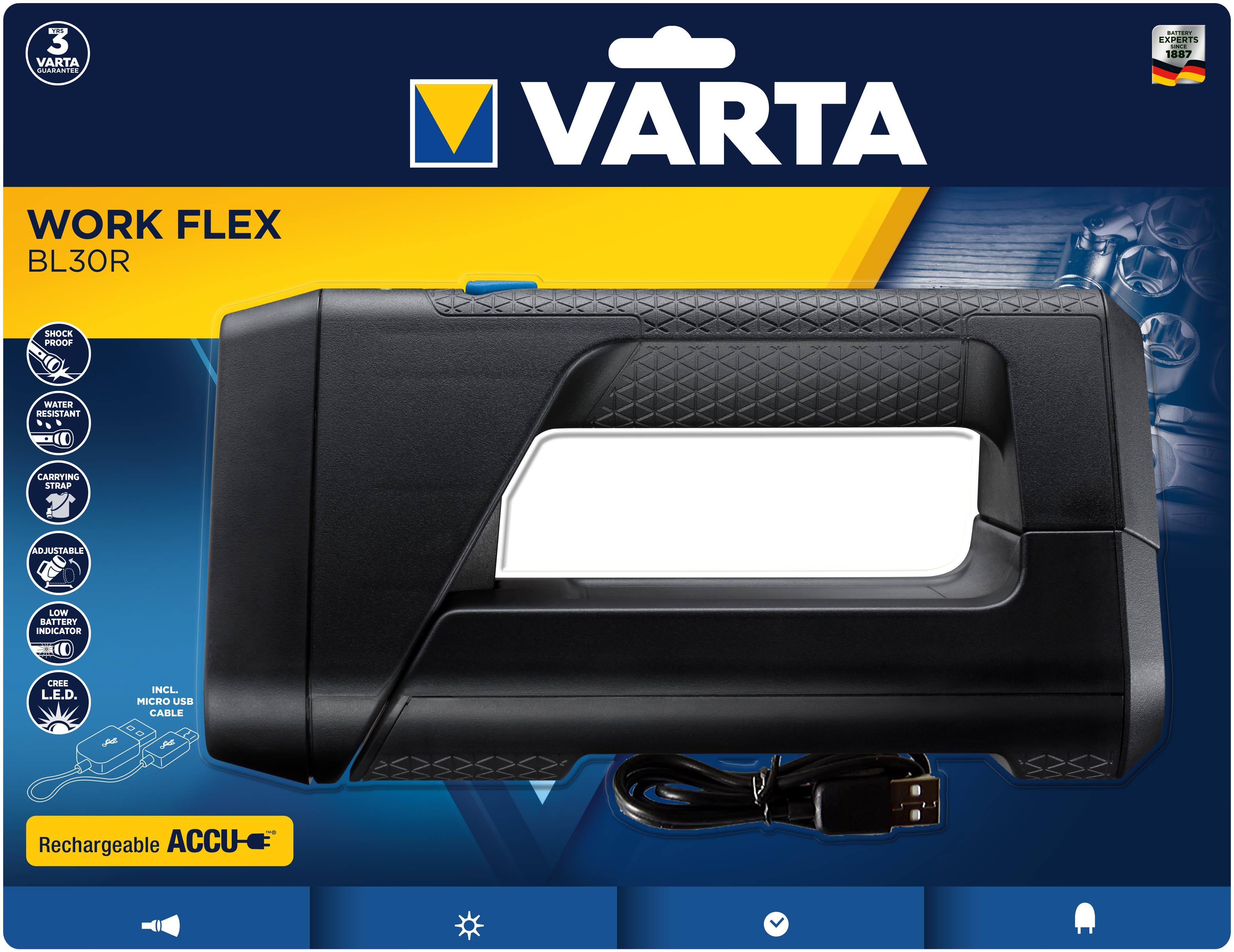 Varta - WORK FLEX BL30R - 5W+9LED - Li-Ion Battery 2600 mAh incluse