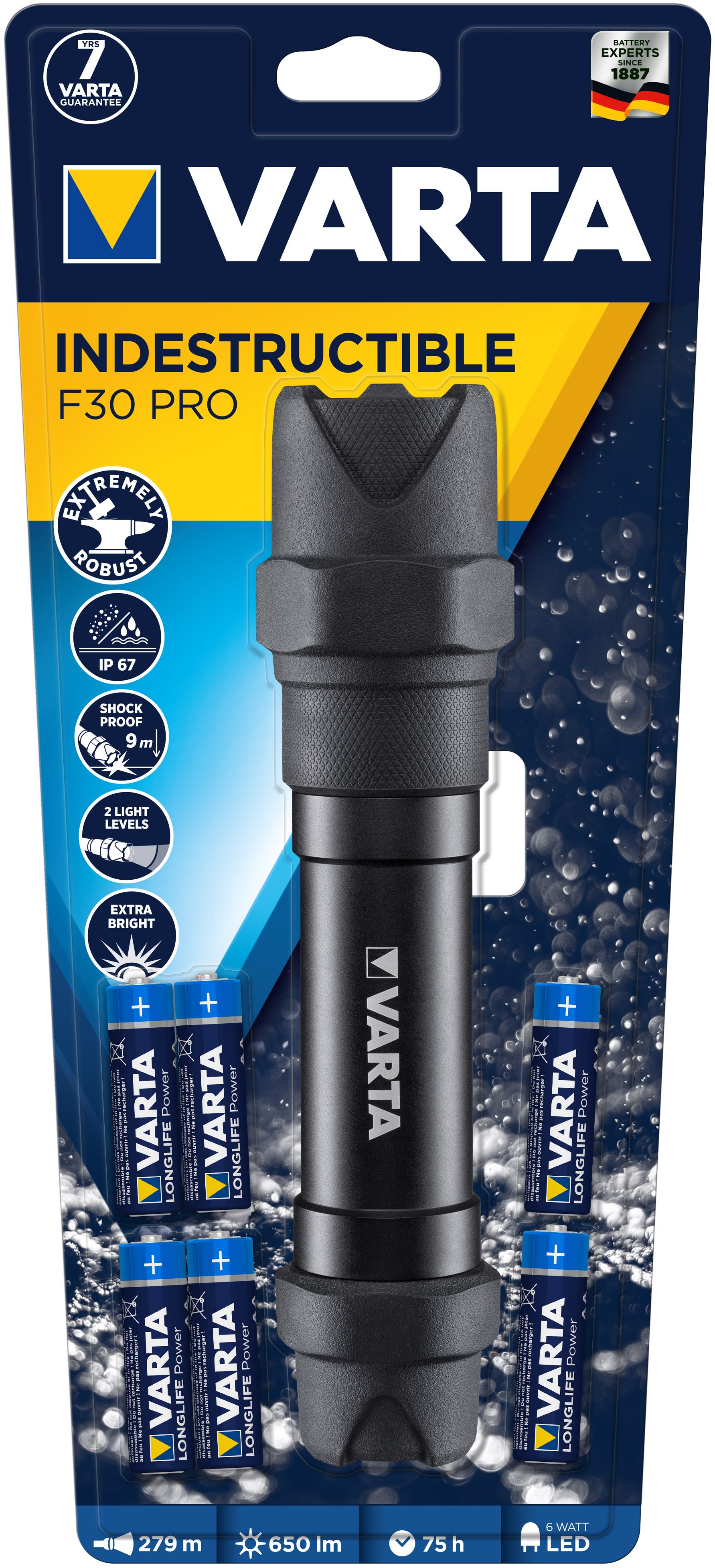 Varta - Torche Indestructible Pro F30 - 6 AA incluses