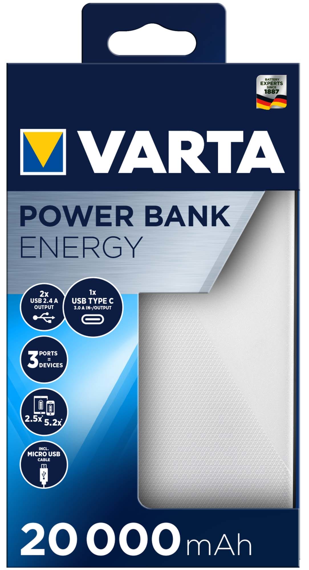 Varta - POWER BANK ENERGY 20000 mAh- cable Micro USB inclus